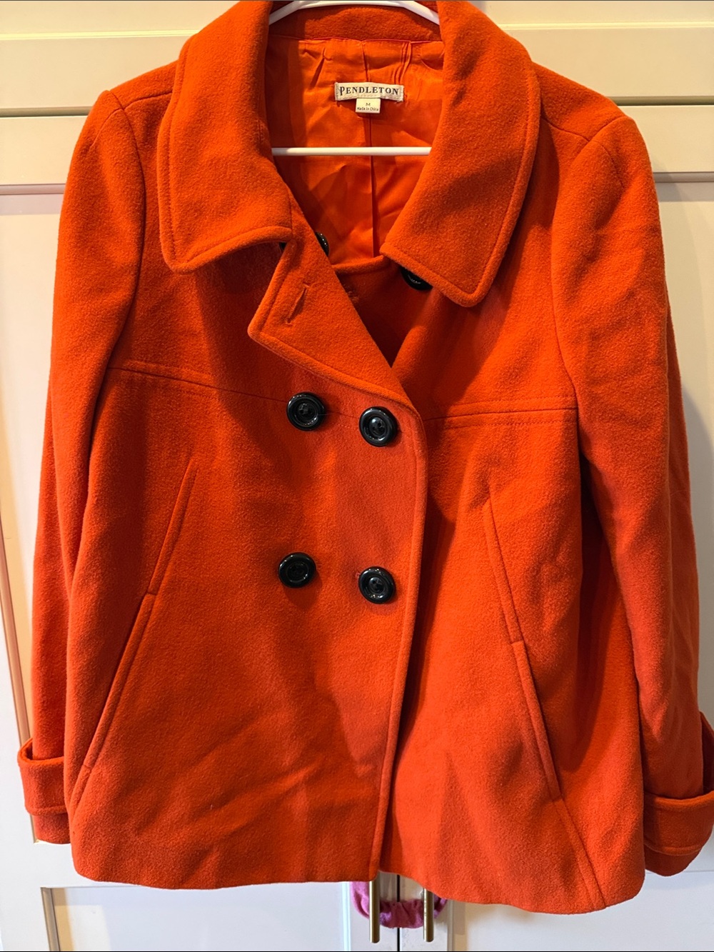 Pendleton Women's Bright Orange Wool Pea Coat